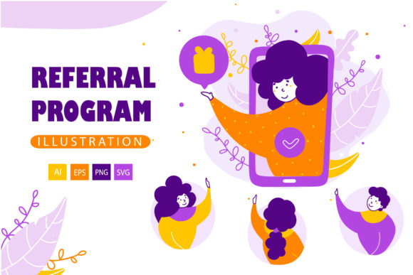 Reviewing Referral Program Cartoon Illustration for Stitch